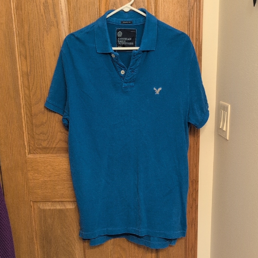 American Eagle Outfitters Men's Teal Polo Shirt